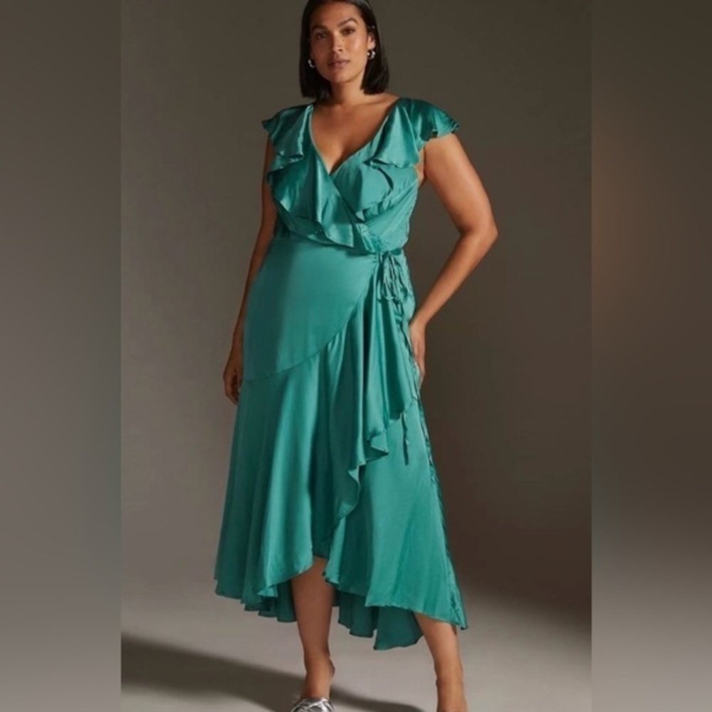 NWT Anthropologie Green Flutter Ruffle Sleeve Wrap Dress 3X